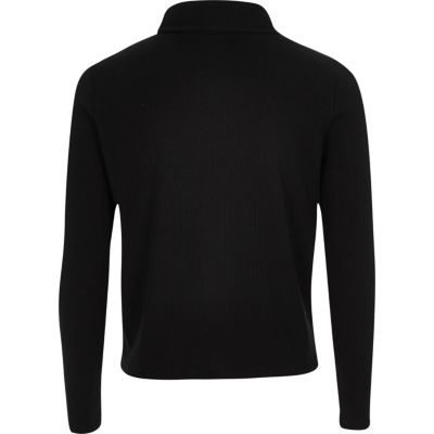 Girls black ribbed roll neck top